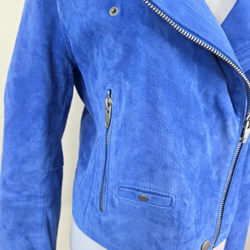 SL8 Jacket Womens Size Small Blue Leather Moto Asymmetrical Zip Biker Short - Picture 2 of 13